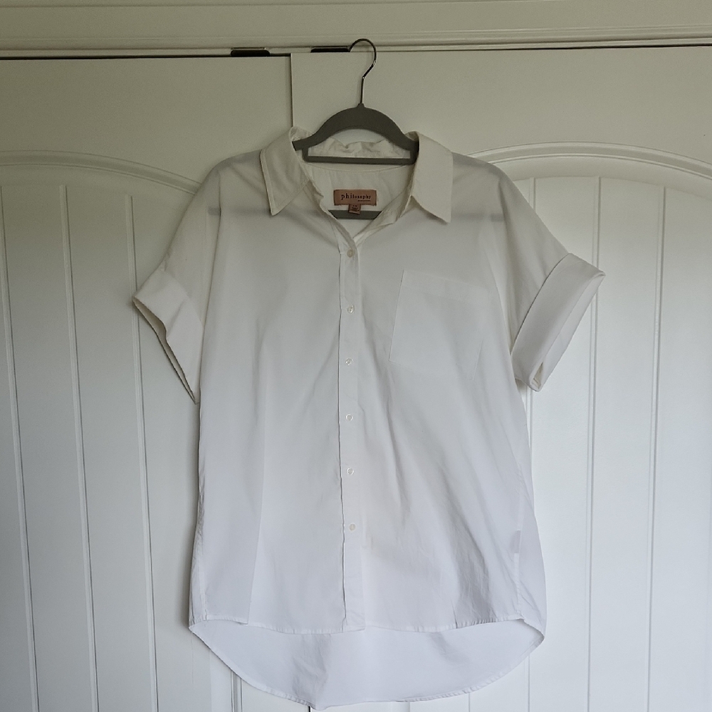 Philosophy Short Sleeved White Casual Button Down Shirt